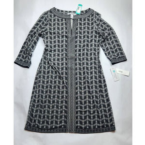 Wisp Stitch Fix Dress 8 Marnie Knit Black White Print Keyhole Neck Stretch Shift